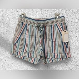 NWT St John’s Bay Women’s Striped Shorts Size XS Linen Blend Pockets Drawstring